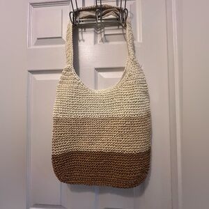 NWT Made in Vietnam Tan, Brown and Cream Boho Straw Woven Crossbody Bag